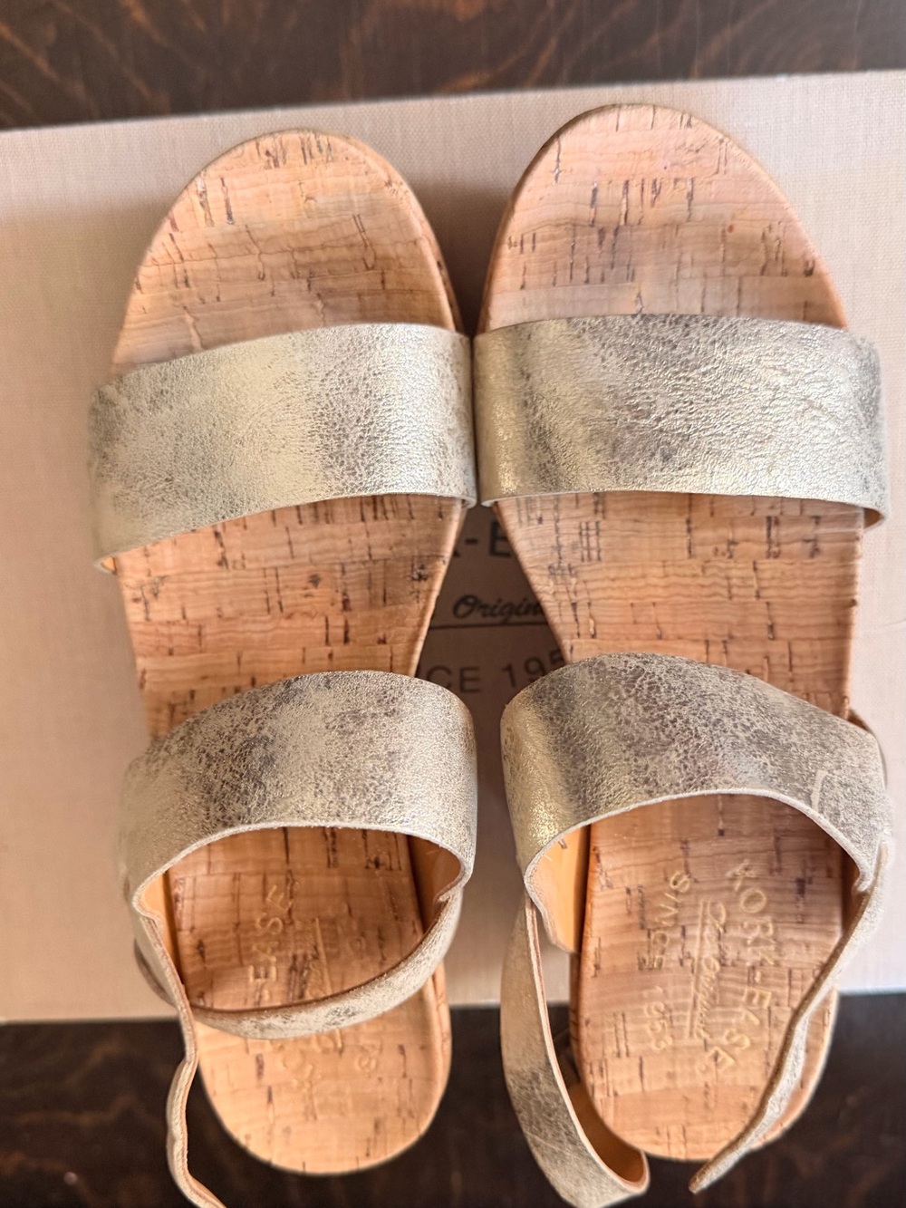 Kork-Ease Women's Metallic Gold Cork Double-Strap Wedge Sandals